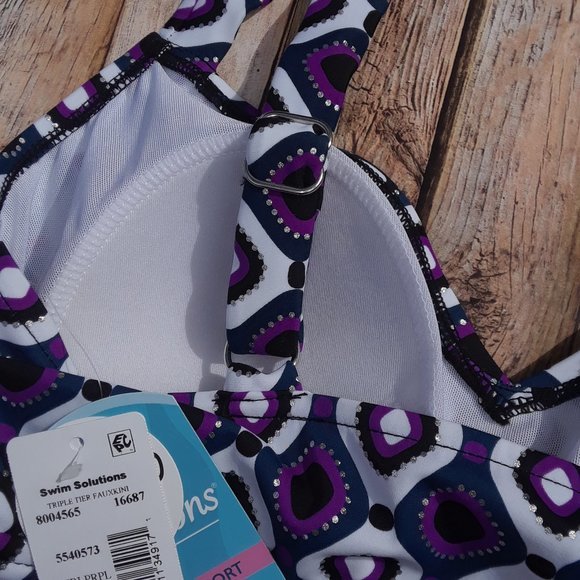 Swim Solutions Jewel Tiered‎ Tummy Control Swimsuit Purple Black - Picture 7 of 11
